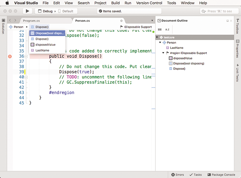 see method calls in visual studio for mac